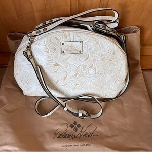 Patricia Nash Fiora Dome Embossed Cream/Ivory Tooled Leather Bag